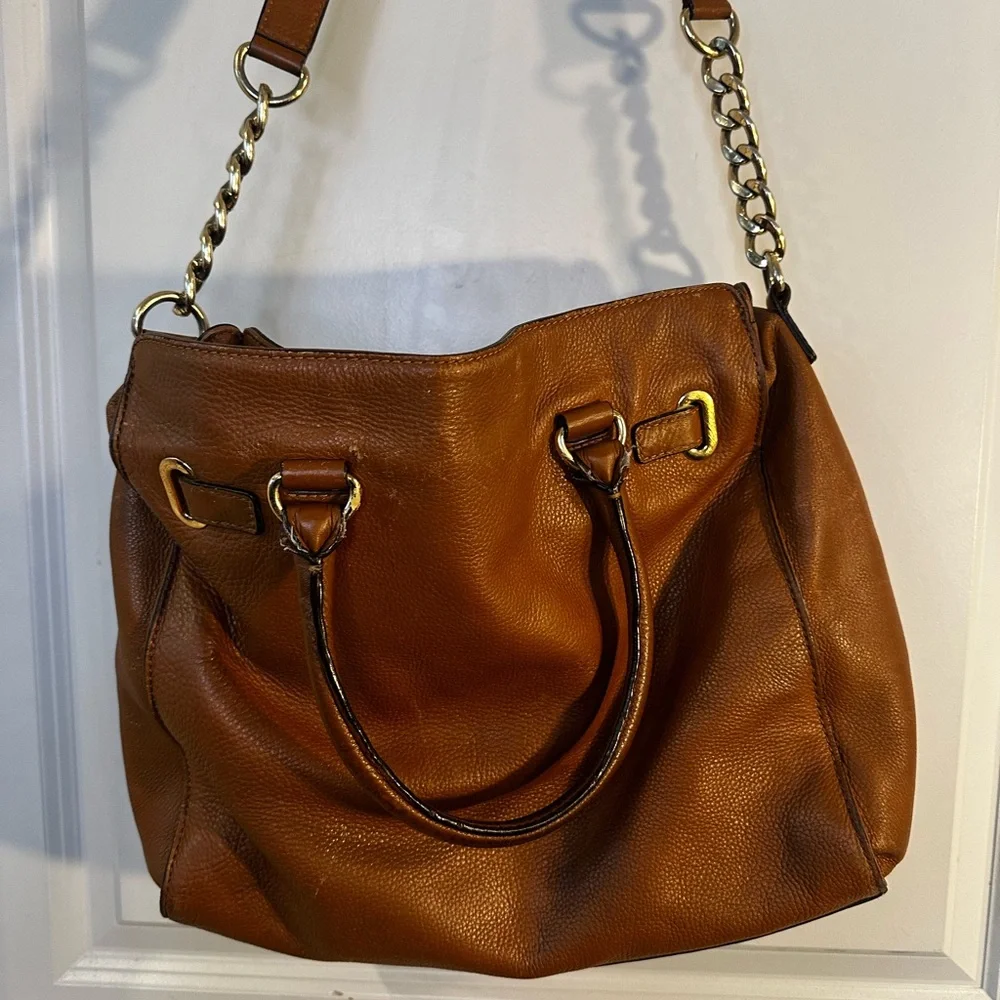 Michael Kors Hamilton Vintage Y2K Brown Leather large Satchel Bag